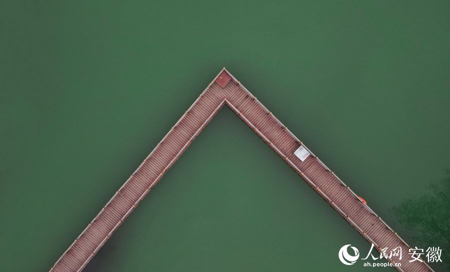 無人機(jī)視角下，心樂湖上的樂曲橋。人民網(wǎng) 王曉飛攝