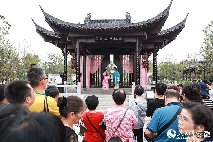 游客在安慶園里欣賞黃梅戲。人民網(wǎng)記者 張俊攝