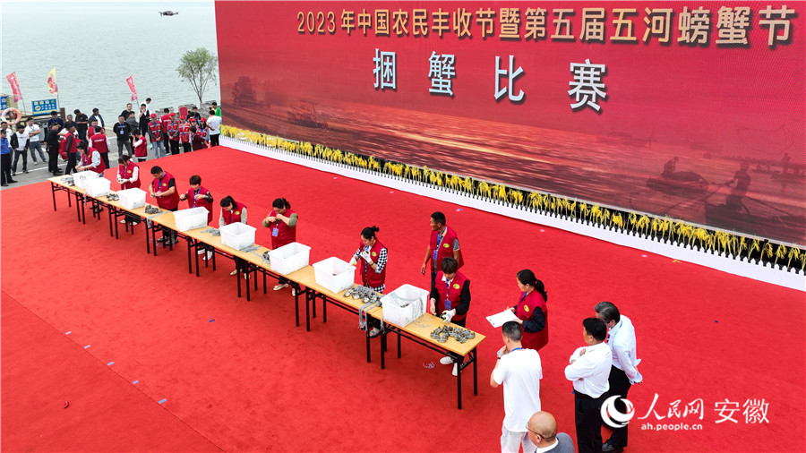 現(xiàn)場還舉行了蟹王、蟹后爭霸賽和捆蟹大賽等活動。人民網(wǎng)記者 陶濤攝