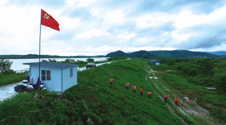 6月29日，池州市青陽縣組織鎮(zhèn)、村黨員干部，在童埠圩堤壩展開全方位、拉網(wǎng)式排查。楊亮 臧謙攝