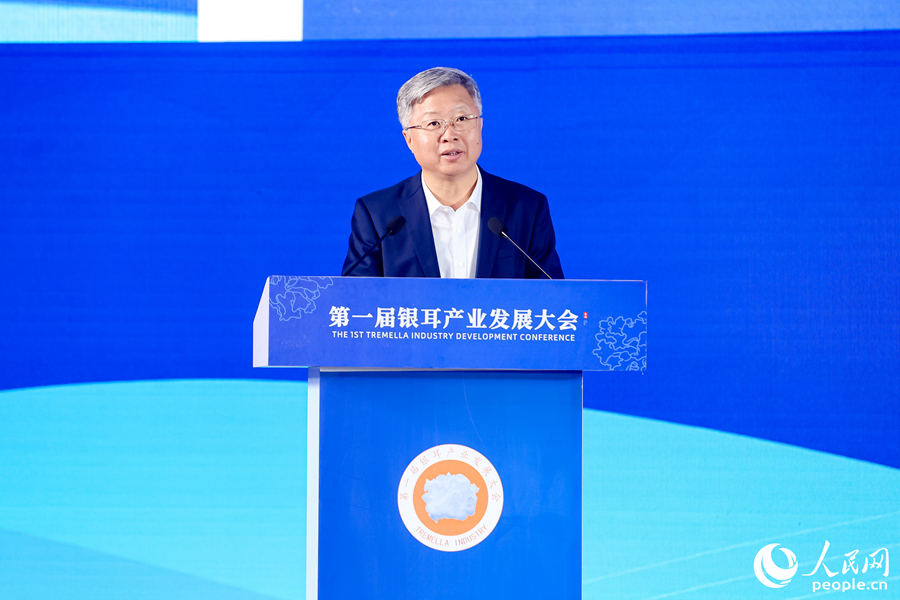 福建省政協(xié)主席滕佳材在大會(huì)上發(fā)言。人民網(wǎng)攝