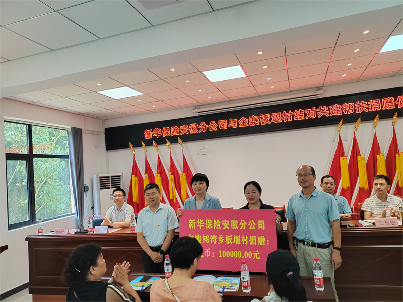 新華保險(xiǎn)安徽分公司與金寨板堰村結(jié)對共建幫扶捐贈儀式。王曉剛攝