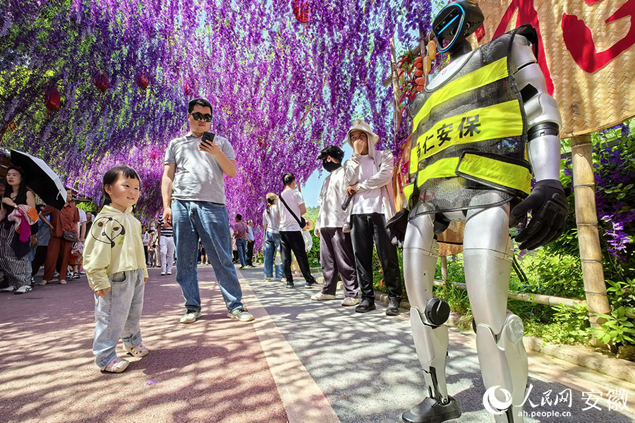 人形機(jī)器人亮相馬仁奇峰景區(qū)。人民網(wǎng)記者 汪瑞華攝